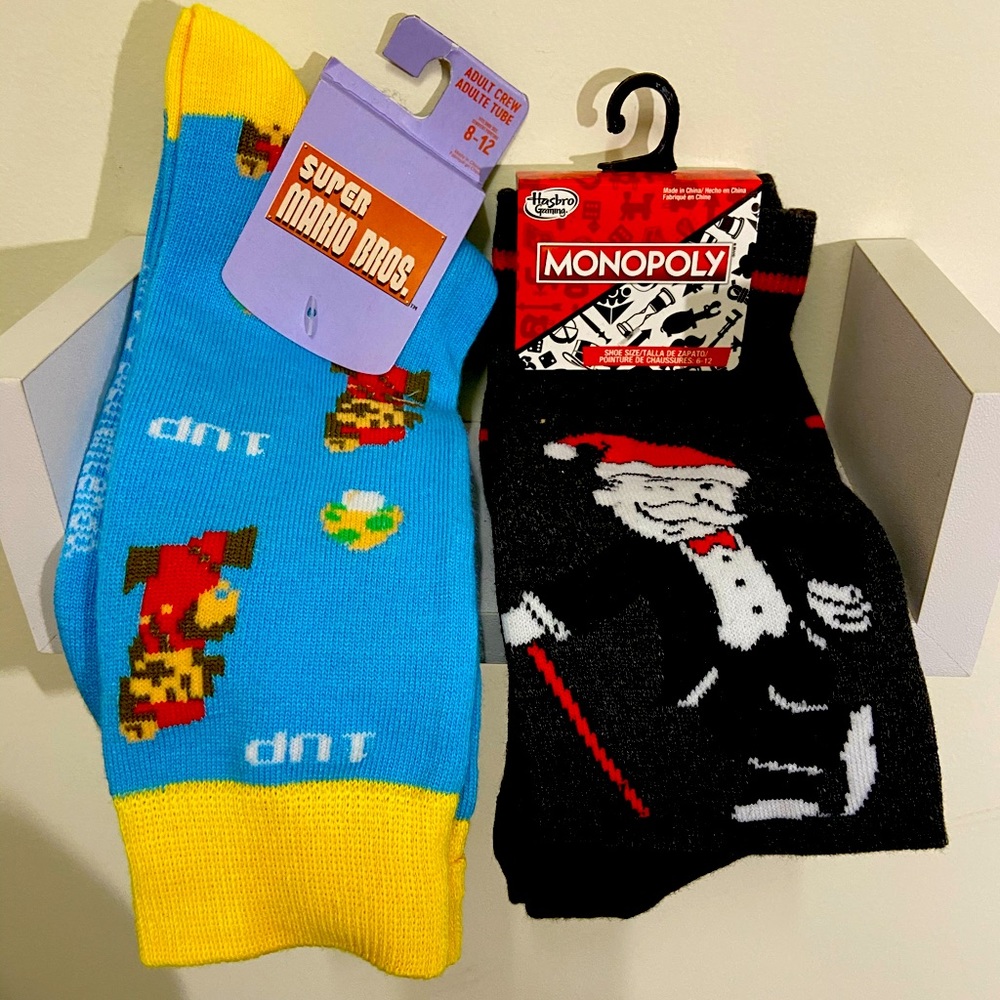 Novelty Socks Mario and Monopoly